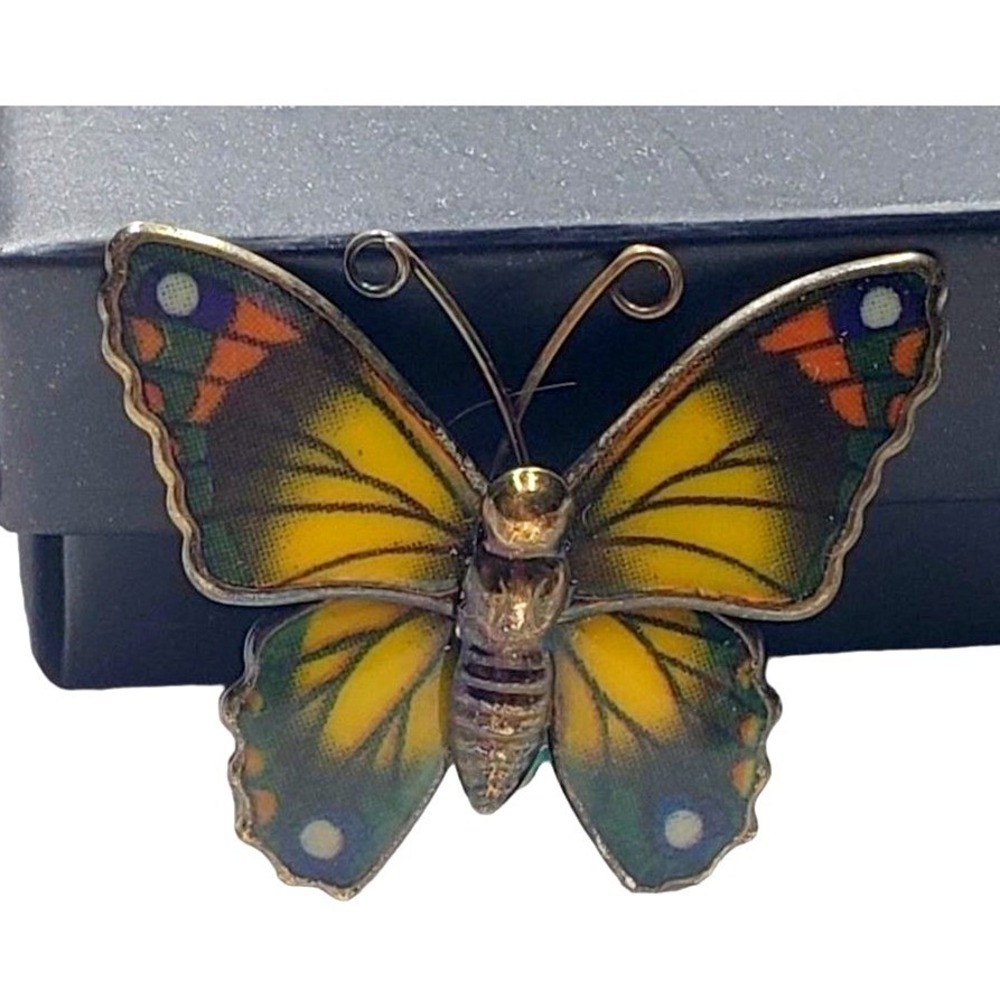 Vintage‎ Enamel butterfly pin and Hummingbird silver pin